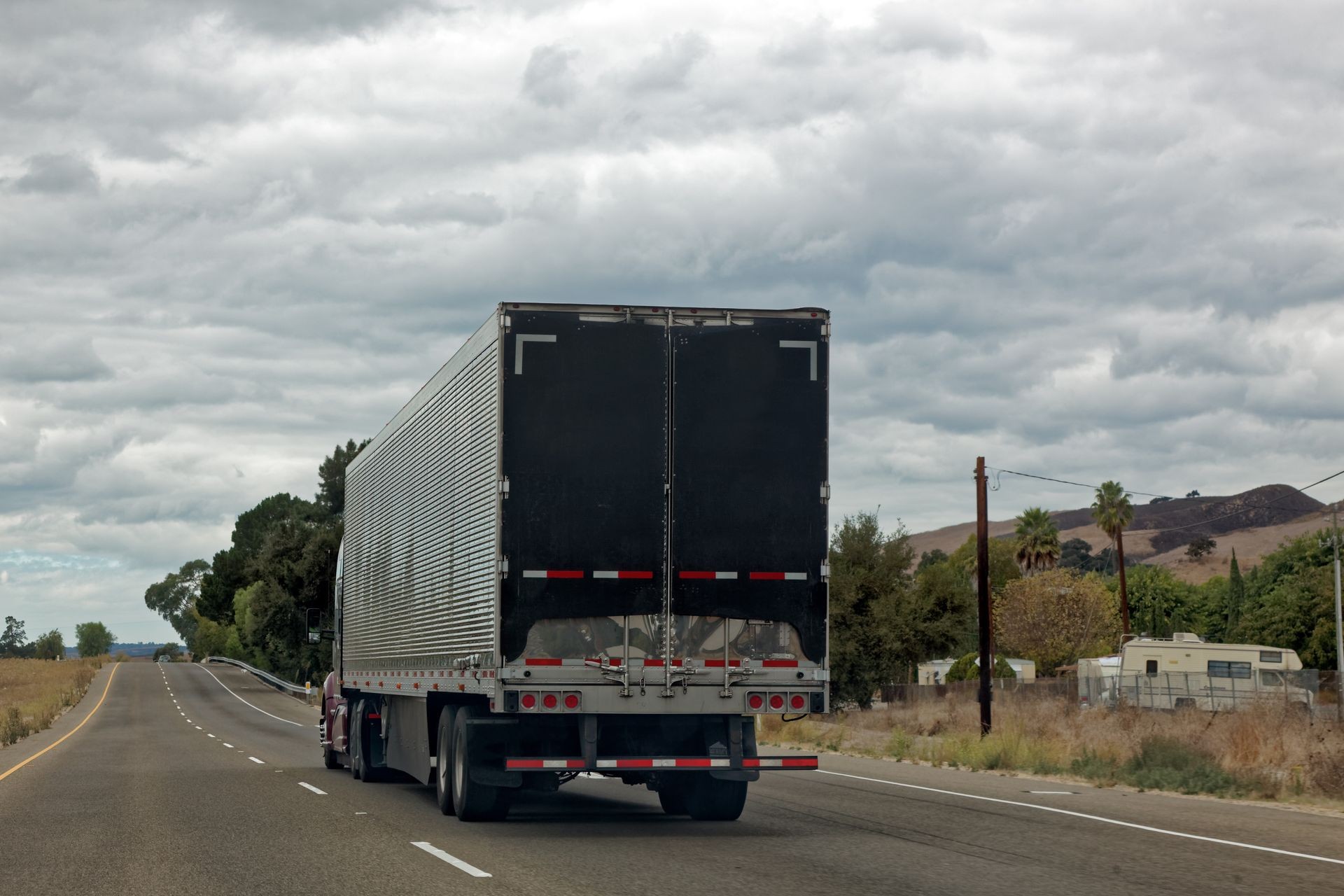 Rear view of interstate trucking.